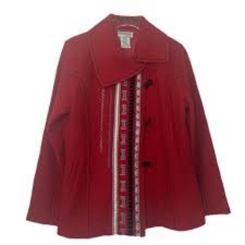 Vintage Size Medium 100% Wool Coat Aztec Design Embroidered